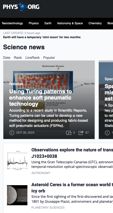 screenshot of phys.org home page