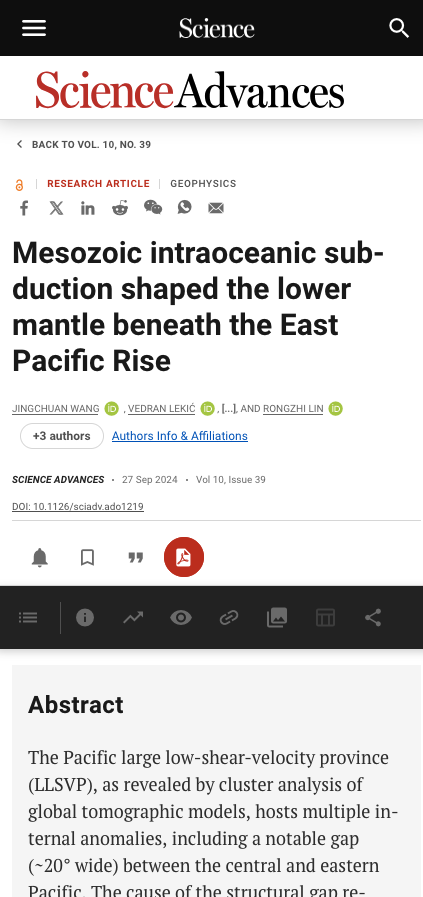 screenshot of the article, from ScienceAdvances, the title and the first part of the abstract